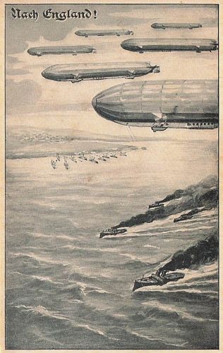 Ansichtskarte / Postkarte Nach England, Zeppeline, Deutsche Kriegsschiffe, Deutscher Luftflotten Verein, I. WK