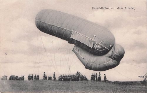 Fesselballon vor dem Aufstieg, Drachenballon, Beobachtungsballon, I. WK