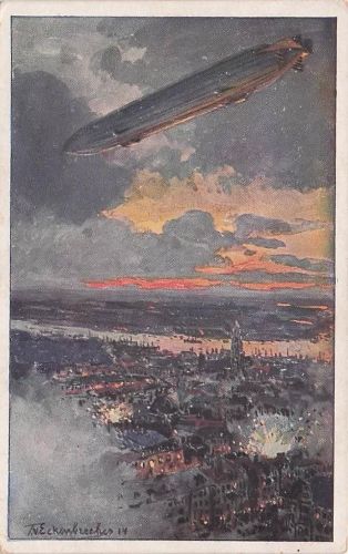 AK ZEPPELIN ÜBER ANTWERPEN KÜNSTLERKARTE H. R.