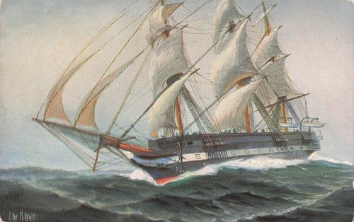 Die deutsche Fregatte SMS Niobe (Stapellauf 1849) auf einem Gemälde von Christopher Rave.