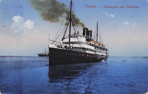 VINTAGE TRIEST EILDAMPFER NACH DAMATIEN BOOT SCHIFF POSTKART