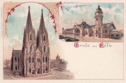 Lithographie Köln, Dom, Hauptbahnhof