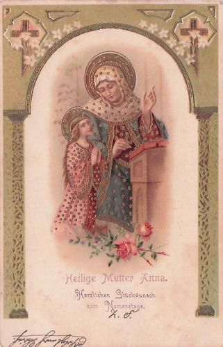 Schutzpatronin Heilige Mutter Anna und junges Mädchen lesen Bibel