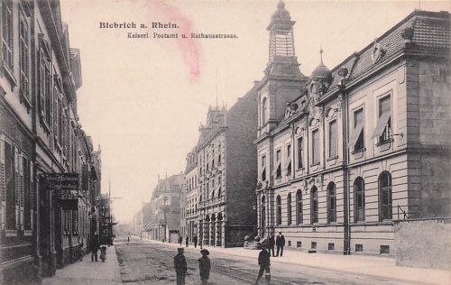 Blebrich a. Rhein. Kaiserl. Postamt u. Rathausstrasse.
