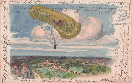 Bayern Ballon Privat-Ganzsache Sport-Ausstellung München 1899 nach Aichstetten