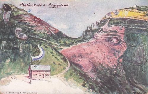 Künstler Fritz Hass: Martinskopf und Herzogstand mit Gesicht,