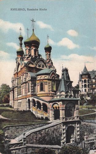 AK Karlsbad Russische Kirche 1918