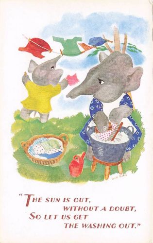 Postkarte 1930er Jahre gekleideter Elefant Anthroporphic Salmon