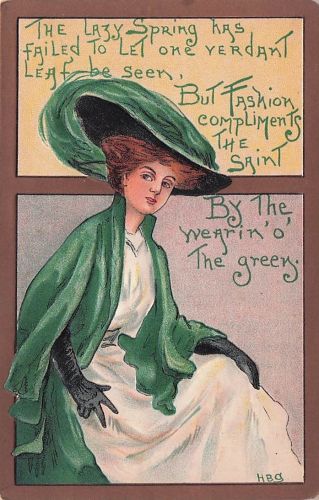 Postkarte, nicht verschickt – St. Patrick's Day – Lassie, trägt Grün