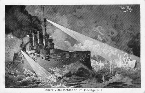KÜNSTLER SIGNIERT, ARTHUR THIELE, WARSHIP DEUTSCHLAND, Vintage
