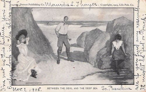Between the Devil and Deep Blue Sea a/s Bayard Jones Life Pub Co Postcard UND