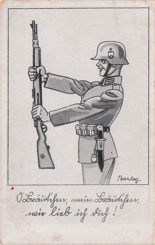 German Soldier Holding Rifle Comic Zarlog Vintage Postcard