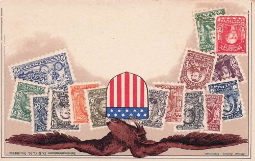 AK Briefmarken der USA, Wappen und Adler
