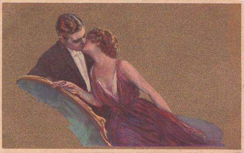 AK Sich küssendes elegantes Paar, Art Deco