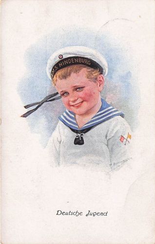 Ak Deutsche Jugend Kind mit Mütze S.M.S. Hindenburg 1917