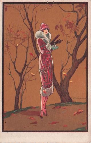 Illustrierte Postkarte einer Frau - Frau - Dame