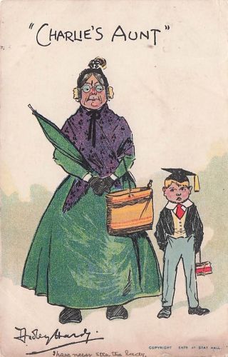 Charlie`s aunt early chromo litho comic joke postcard Dudley