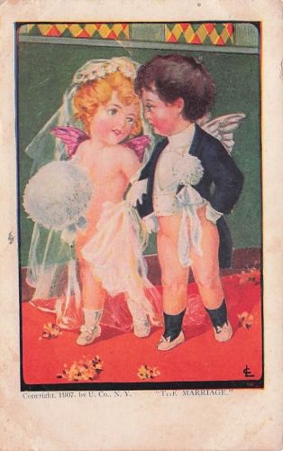 Vtg 1907 The Marriage Postcard Cherubs Wedding