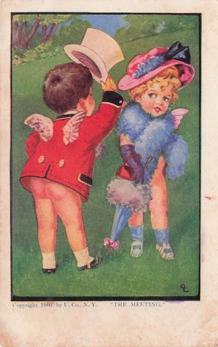 Vintage Postcard Little Cupids Cute Costume Sassy Kids The Meeting Comic