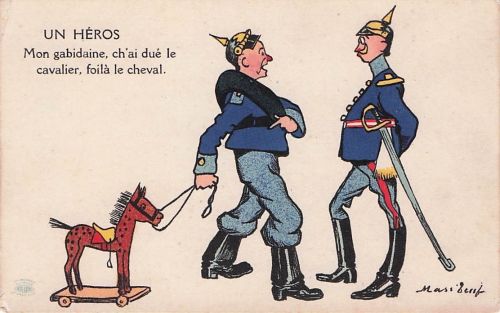 Künstler Ak Deutscher Soldat mit Schaukelpferd