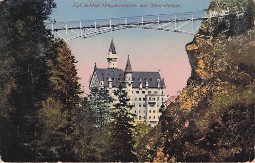 Kgl. Schloß Neuschwanstein mit Marienbrücke.