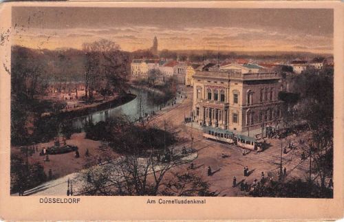 AK Düsseldorf, Am Corneliusdenkmal, Strassenbahn
