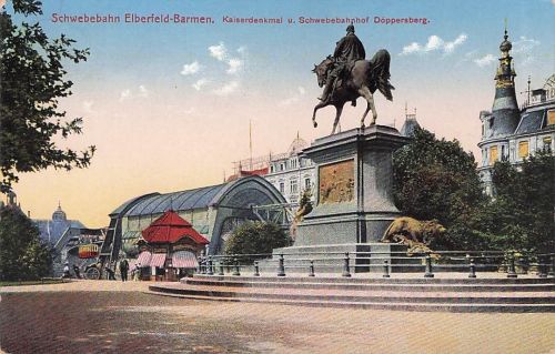 AK Ellberfeld-Barmen, Schwebebahnhof Döppersberg und Kaiserdenkmal