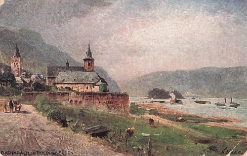 Ansichtskarte Bacharach Rhein Panorama Kuenstlerkarte Kat. Bacharach