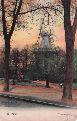 Bremen, Wallpartie an der Blumenschule mit Windmühle