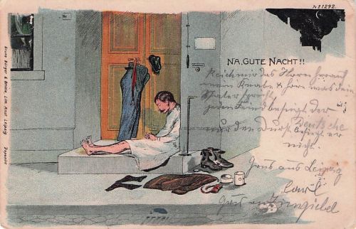 Künstler-AK Bruno Bürger & Ottillie Nr. 1292: Na, Gute Nacht!!, Trunkener Herr kommt nach der Zeit