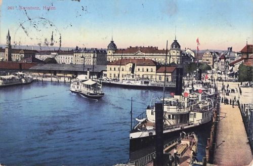 AK Konstanz, Hafen mit Dampfern