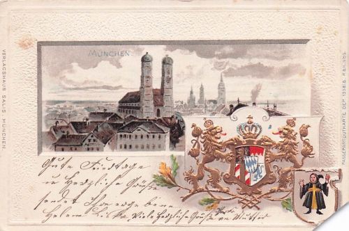 Muenchen Frauenkirche Muenchner Kindl Lithographie/Praegedruck
