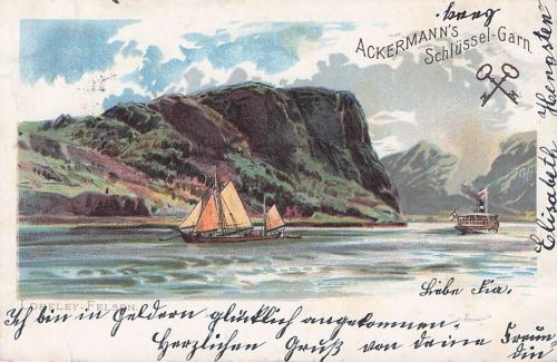 Litho Sankt Goarshausen am Rhein, Loreley-Felsen, Schiffe
