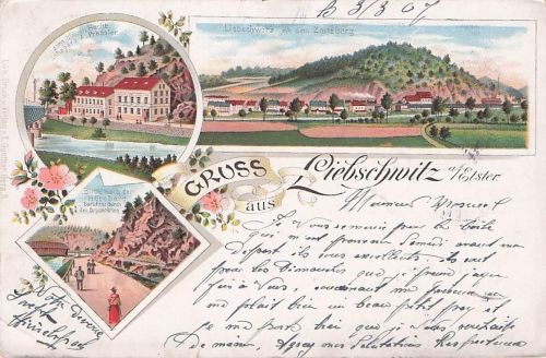 Litho Liebschwitz Gera in Thüringen, Zoitzberg, Gasthaus zum blauen Hecht - Inh. A. Pressler