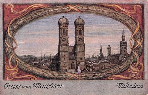 Künstler- München, Frauenkirche, Brauerei-Werbung für Mathäser