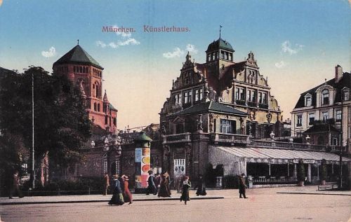 AK München, Synagoge, Künsterhaus im Abendrot