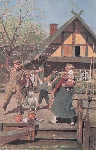 Künstler-AK sign. E. Röchling: Soldat bei seiner Familie