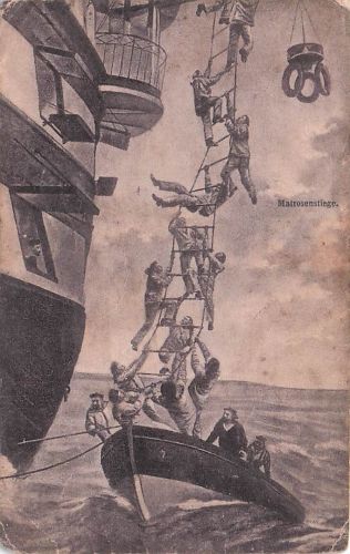 Rückkehr an Bord Bourgair Strickleiter Schiff Boot Matrosen Holzstich