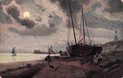 Postcard Boat Clouds Seascape Landscape Scenery Art Print