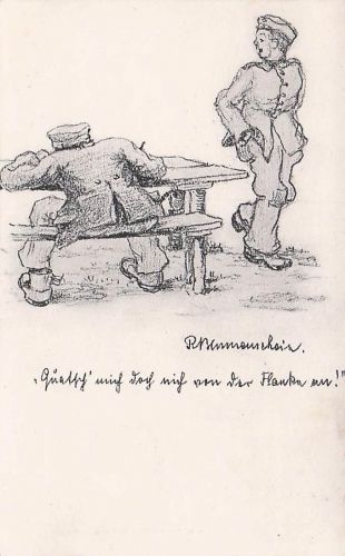 Künstler-AK Soldat beobachtet einen Kameraden beim Schreiben