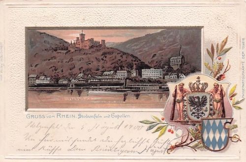Stolzenfels Gruss vom Rhein Capellen Schiff Wappen Adler Krone