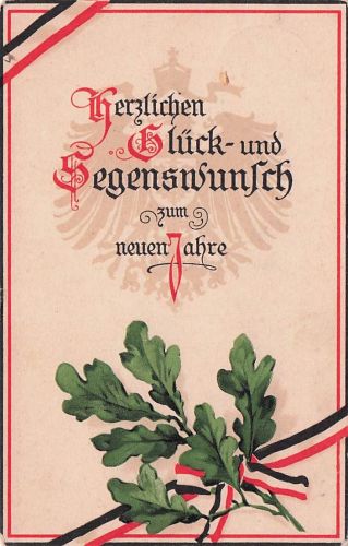 AK Eichenzweigen und Fahnenband, Neujahrsgruß