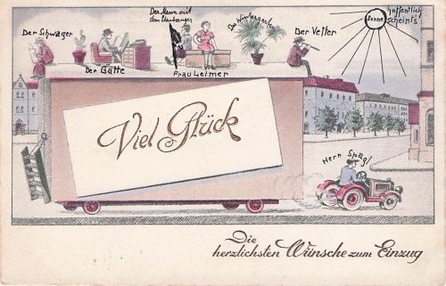 "Die herzlichsten Wünsche zum Einzug" überbringt und "Viel Glück"