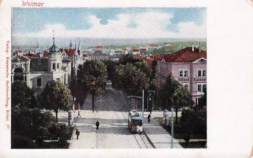AK / Ansichtskarte Weimar_Thueringen Hotel Kaiser Strassenbahn