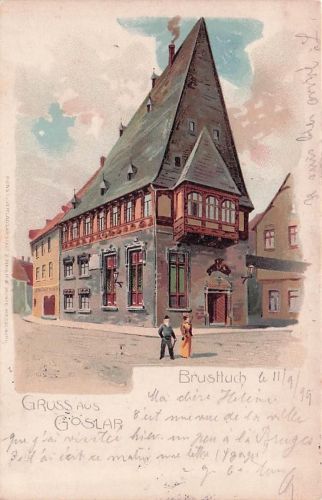 Lithographie Goslar, Brusttuch und Leute