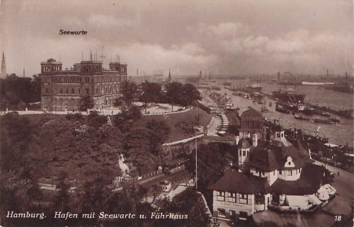 Seewarte Hamburg. Hafen mit Seewarte u. Fährhaus 18