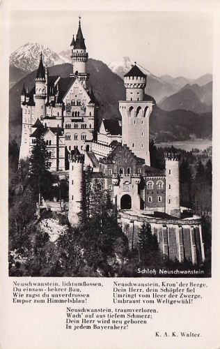 AK Schloss Neuschwanstein, Gesamtansicht, Gedicht