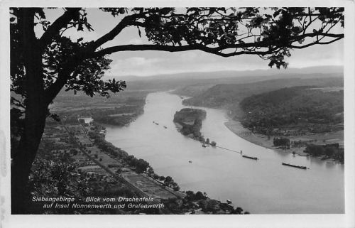 Siebengebirge Blick vom Drachenfels auf Insel Nonnenwerth
