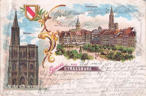 Lithographie Strassburg, Münster und Kleberplatz