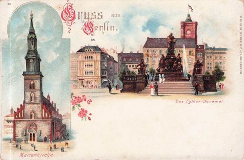 Litho-Ak Berlin, Marienkirche, Lutherdenkmal,